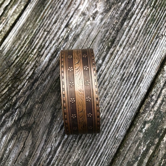 Floral Cuff Bracelet Copper Colored Amber Brown Boho Hippie Chic - Picture 1 of 6